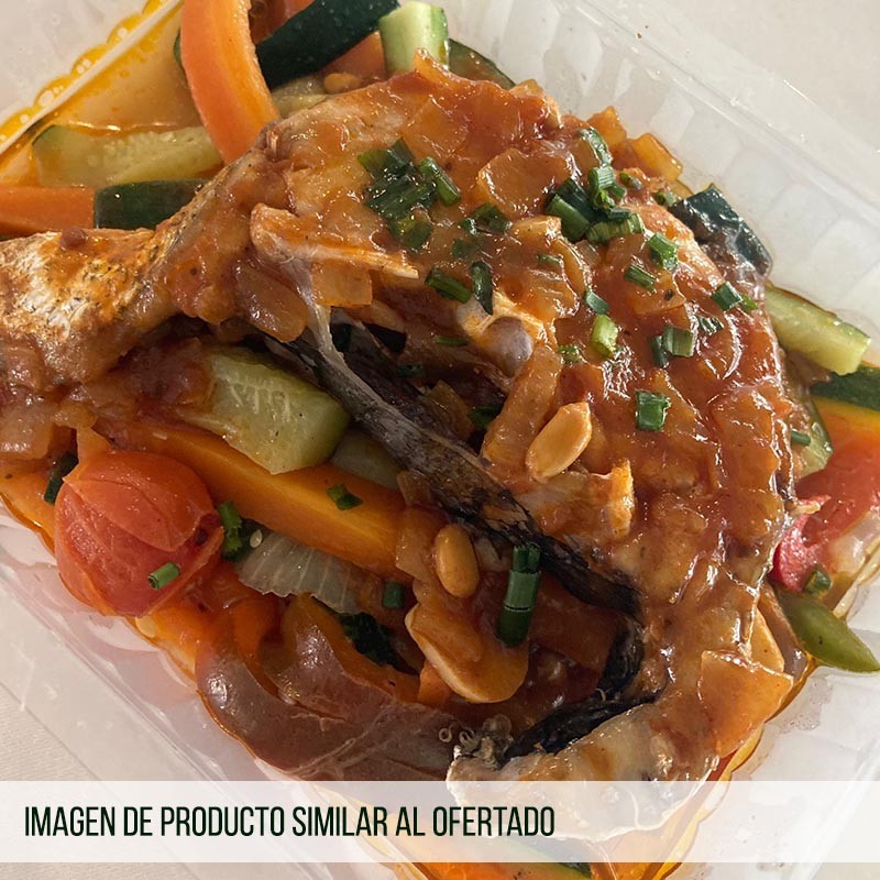 Bacalao a la Marinera con Arroz con Verduras Salteadas