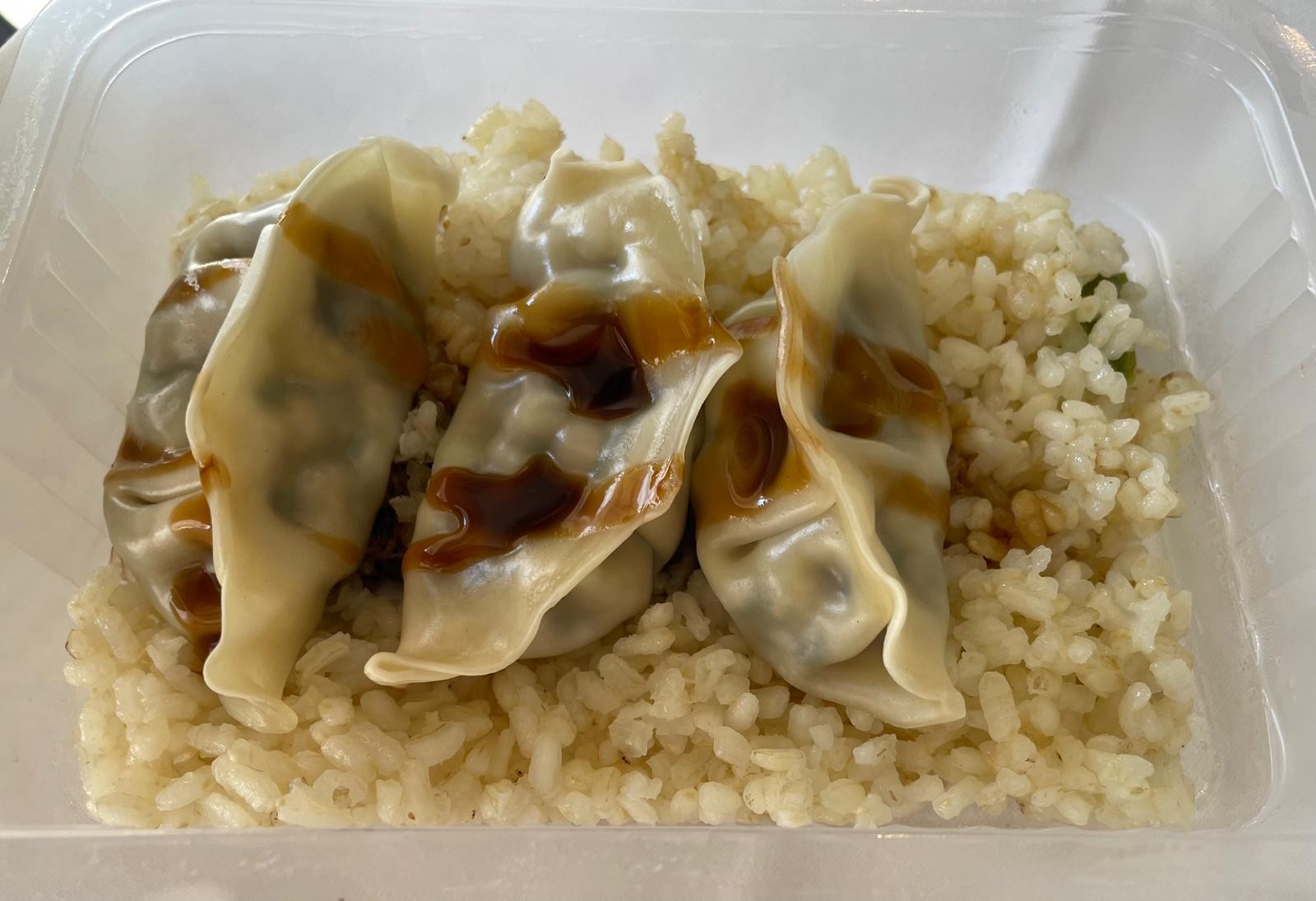 Gyozas de Setas y Verduras con Salsa Teriyaki y Arroz Blanco
