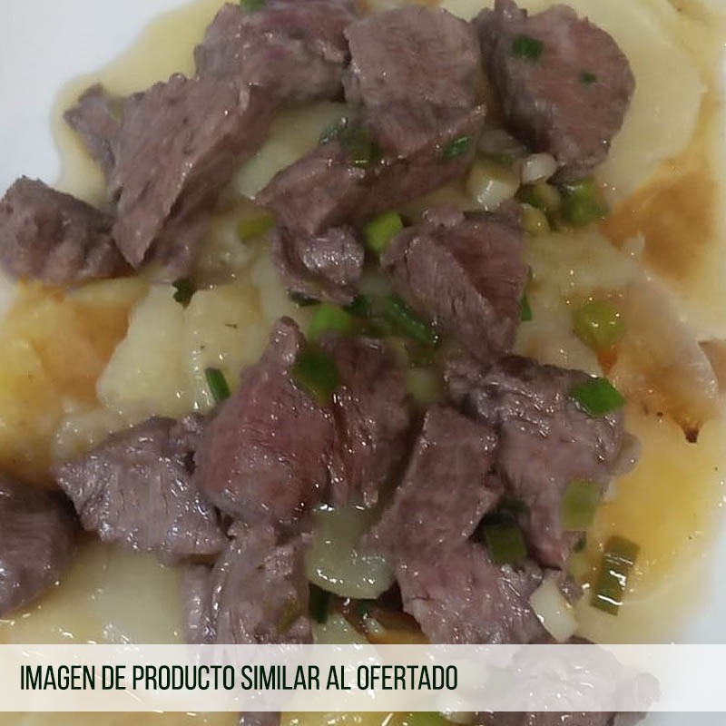 Daditos de Cerdo Con  Salsa  de  Setas  y  Patatas
