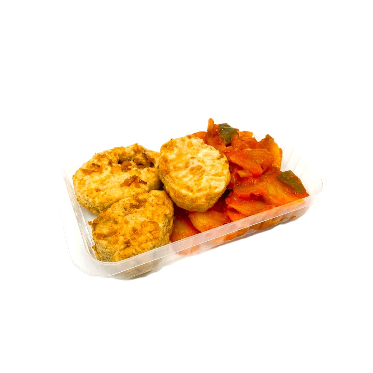 Merluza a la Romana con Patatas, Pimiento Verde y Tomate